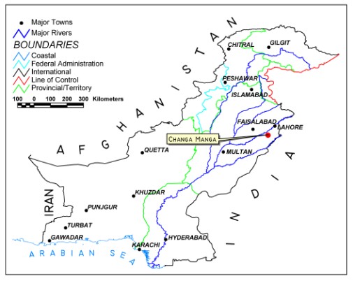 Map of Chanaga Managa Forest in Kasur
